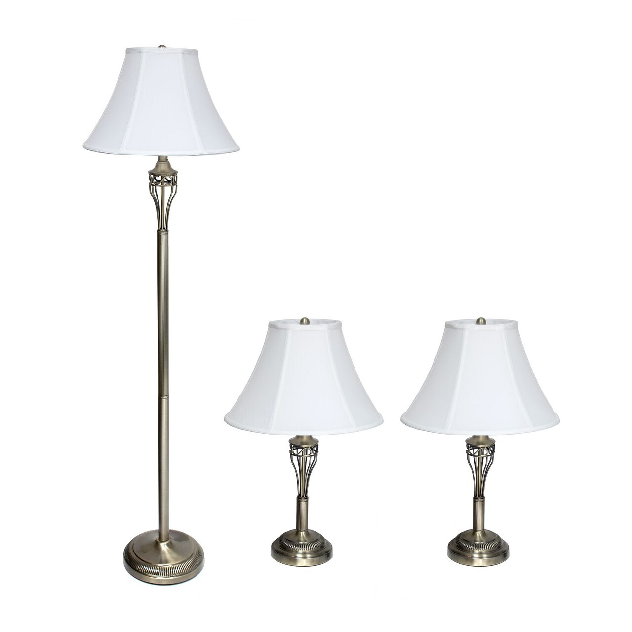 Mod Lighting and Decor Lamp Set with Empire Shades - 60" - Antique Brass Finish and White - Set of 3